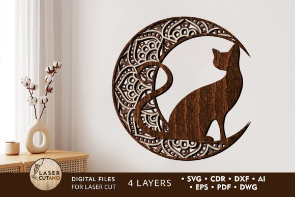 Download Mandala Moon and Cat, Multilayer Decor - Premium Bundle